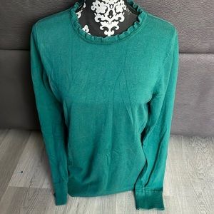 BANANA REPUBLIC Green Ruffle Crew Neck Long Sleeve Sweater Cotton Blend Medium